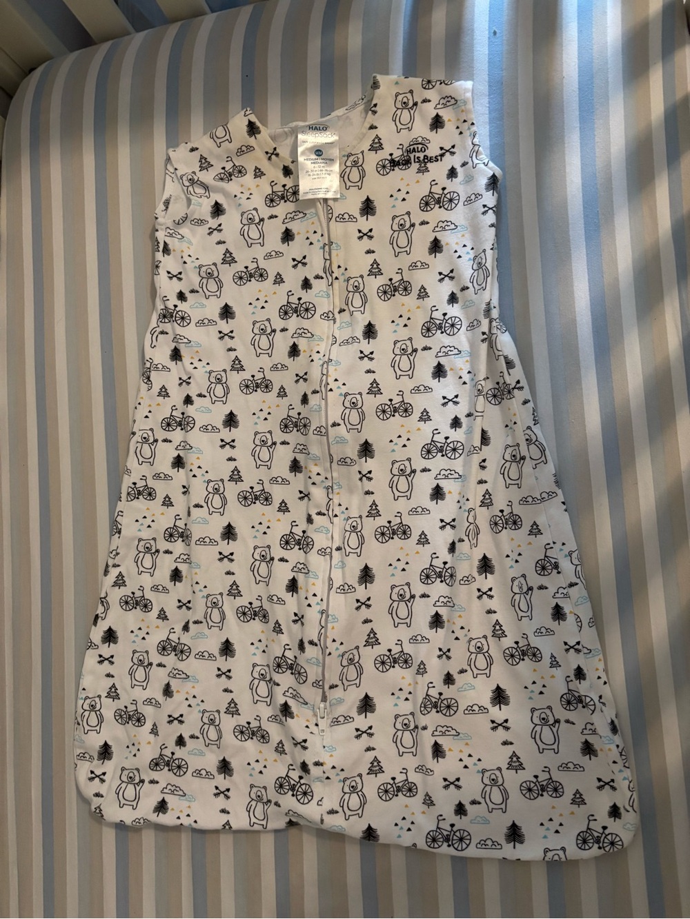 Halo White SleepSack with Black Bear & Bicycle Print - Picture 1 of 3